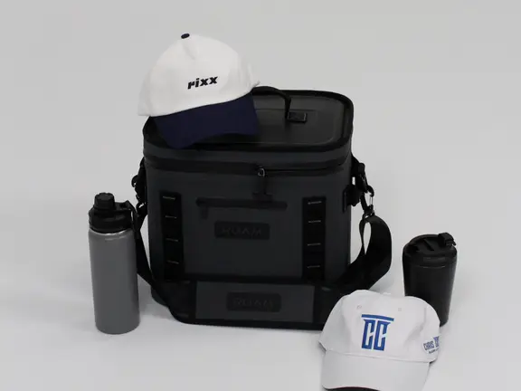 Branded cooler bag, caps and drink bottle