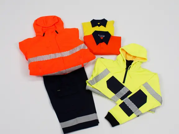 Hi-vis jacket, work shirts, hoodie and pants
